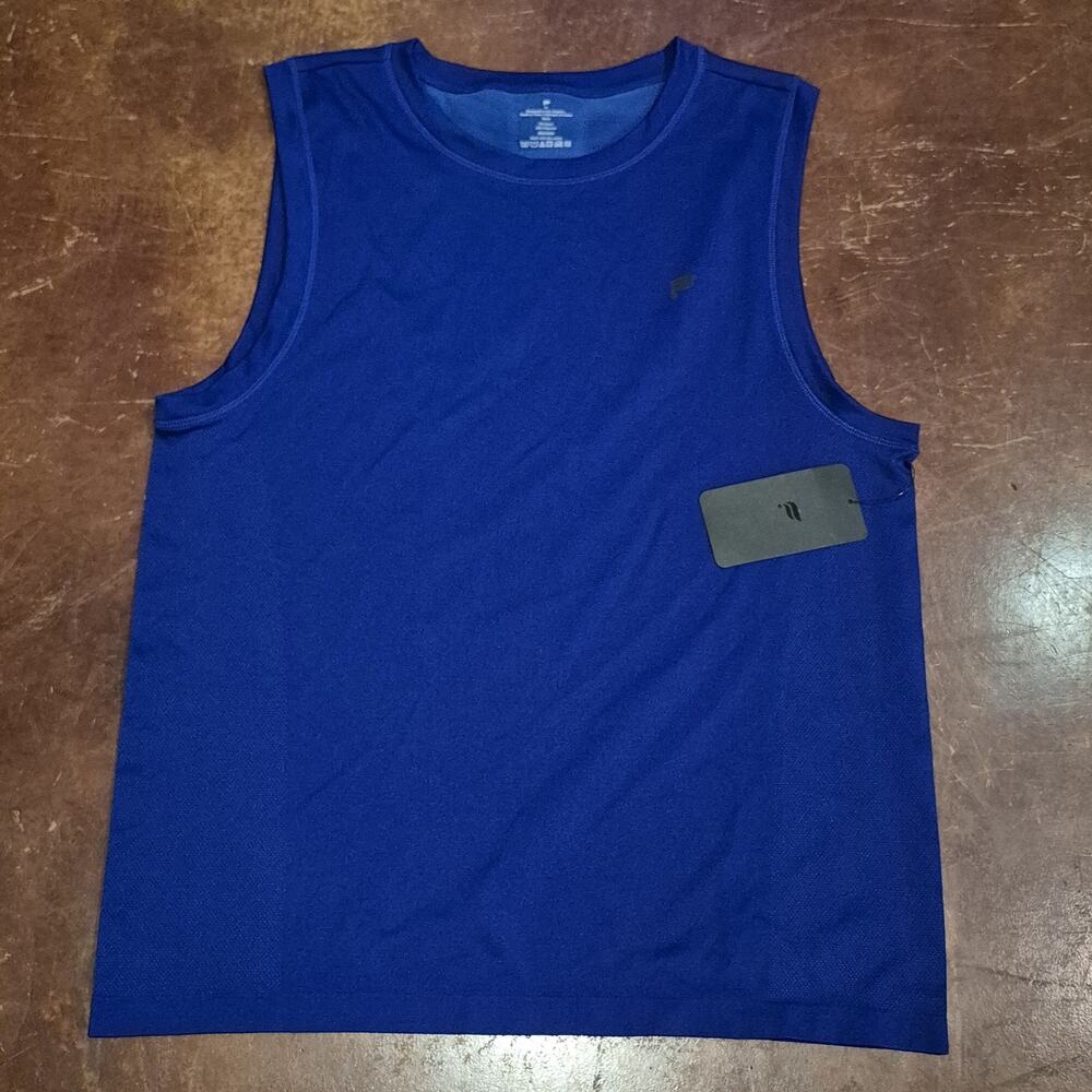 Fabletics Training Day Muscle Tank Men XL Logo Sleeveless Top Blue Wicking Sport